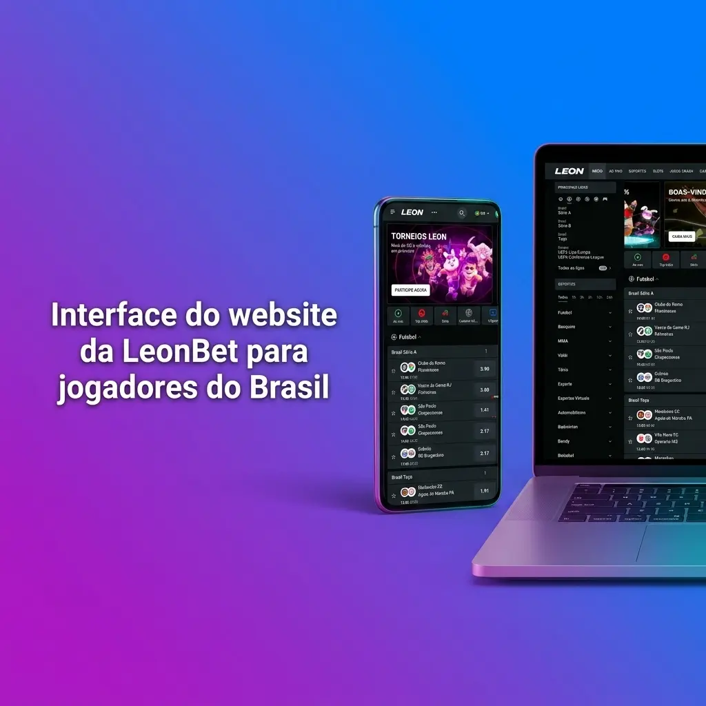 Interface do site LeonBet no Brasil com menu esportes, cassino e promoções, destaques de jogos e filtros laterais