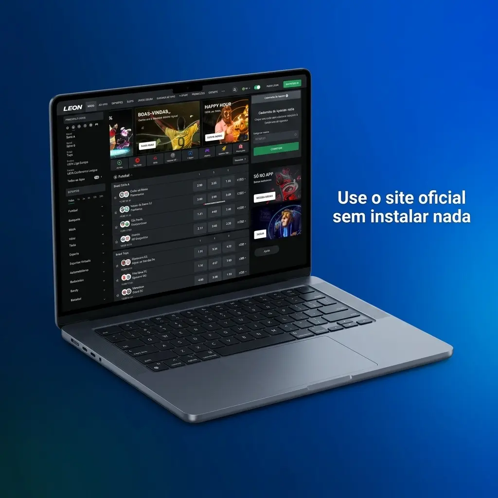 Pessoa usando navegador no computador para acessar site oficial de apostas e cassino sem instalar aplicativo